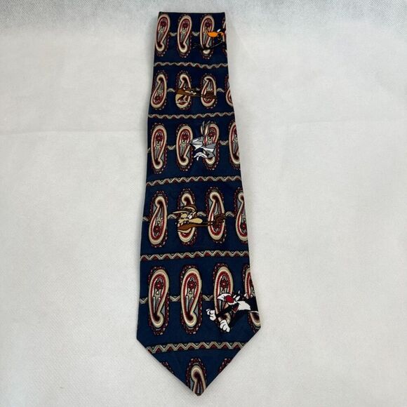 1995 Warner Bros. Looney Tunes Mania Blue Paisley Character Tie - Picture 2 of 6